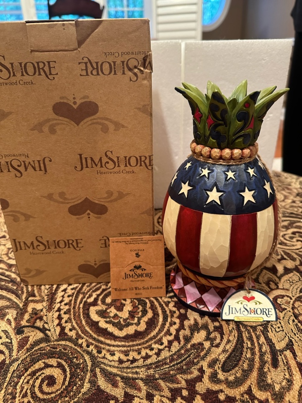 Jim Shore Patriotic Pineapple Welcome Decor Accent in Red, White & Blue